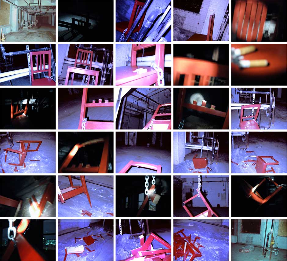 Series of photos of the chair I killed for Kevin O'Callahan's 3D design class. The room was very very dark and all I had was a small flashlight.